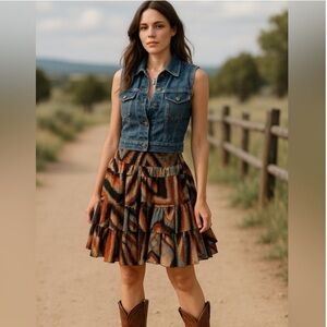 Lauren LRL Southwestern Smocked Waist Tiered Tribal‎ Skirt Size 14